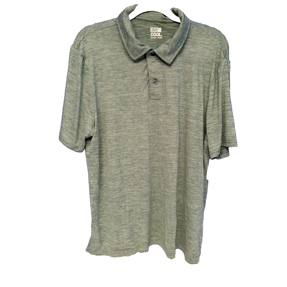 32 DEGREES Cool Polo Shirt Men's XL Light Blue Striped Short Sleeve NWT